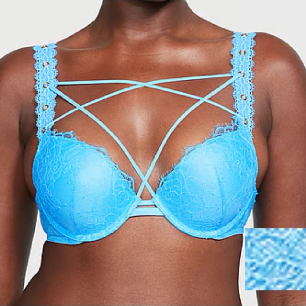 Blue Lace Strappy Push-Up Bra NWOT